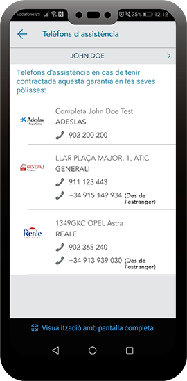 Telèfons d'assistència de les pòlisses del client